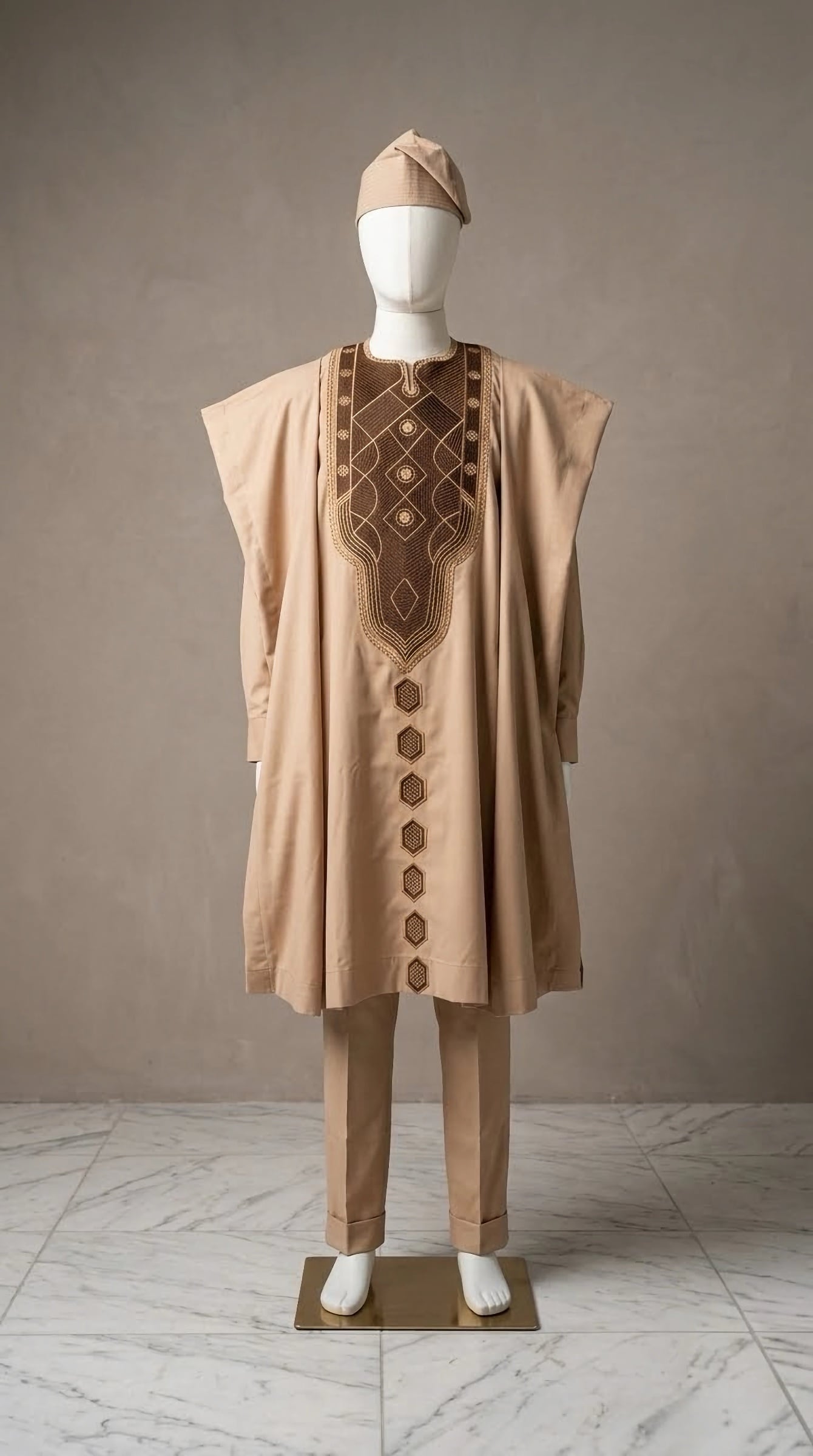Baba Olowo | Brown cashmere Agbada with Chocolate Embroidery — view 1 of 1