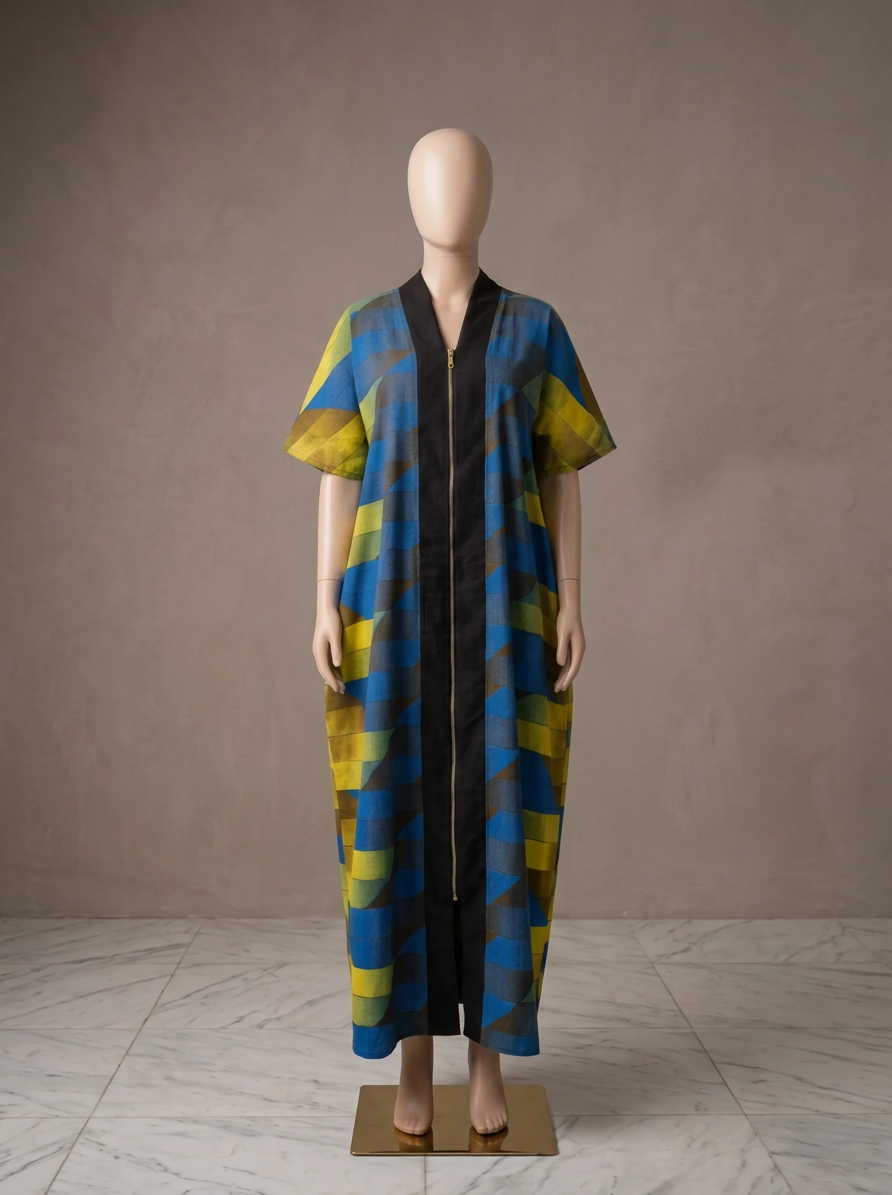 Printed Cotton Kaftan Dress with Front Zip — view 1 of 3
