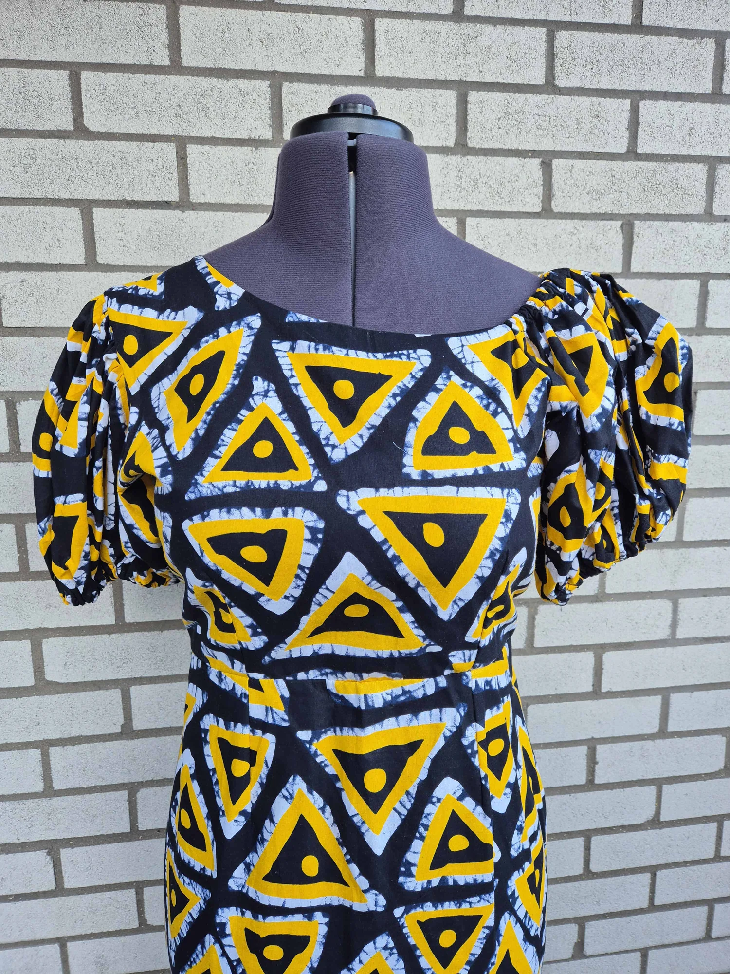 Ankara Slant Neck Puffy Sleeve Dress