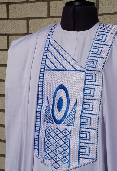 White Agbada with Blue Monogram - Image 6