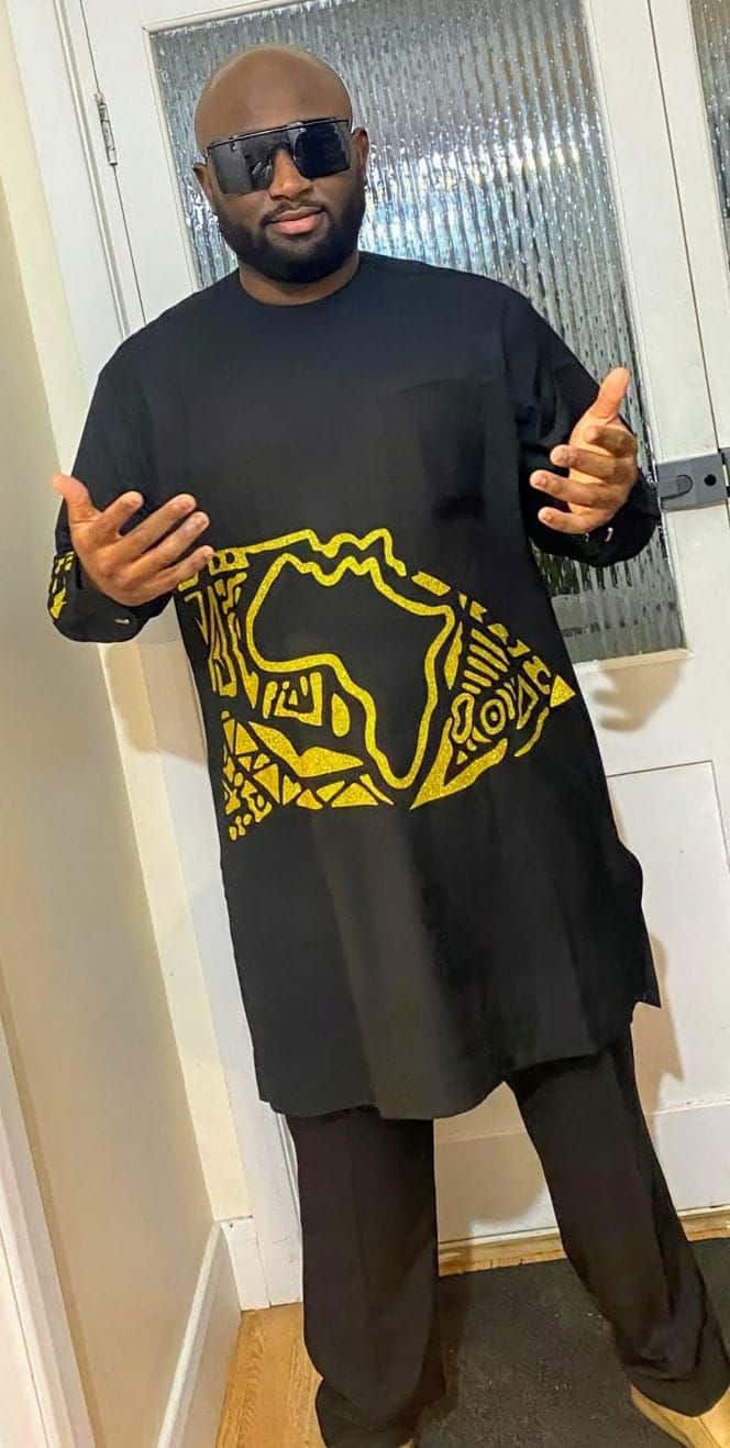 Black and Gold African Map Kaftan Tunic Set - Image 3