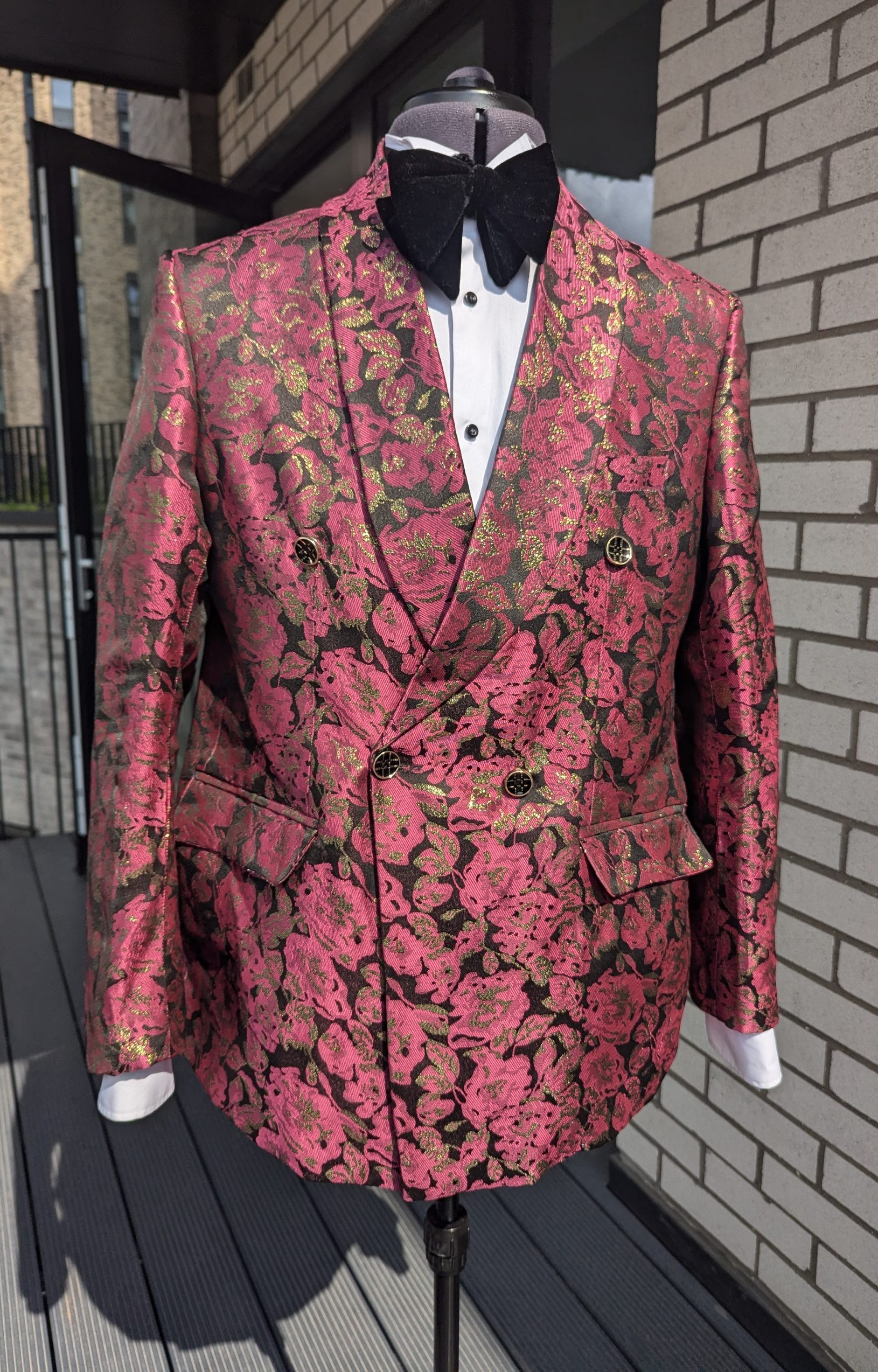Roweiz Bespoke Luxury Pink and Gold Brocade Men's Blazer